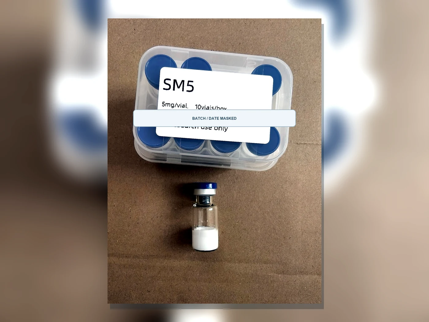 Public preview of SM5 tray and vial packaging with batch and date fields masked