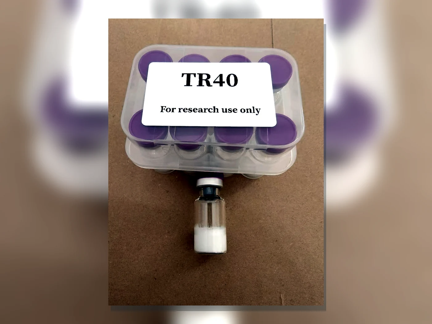 Real TR40 tray and vial packaging reference marked for research use only